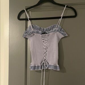 SHEIN Light Blue Lace-Up Crop Top